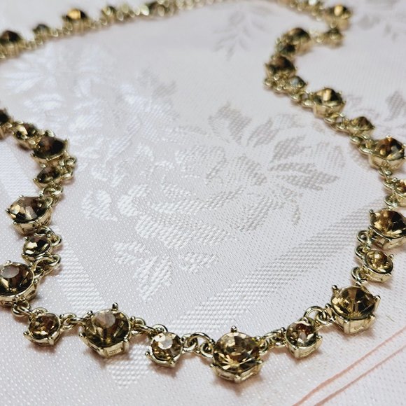Banana Republic Necklace Sparkly Lt Colorado Tan Topaz Rhinestones Gold Tone - Picture 1 of 10